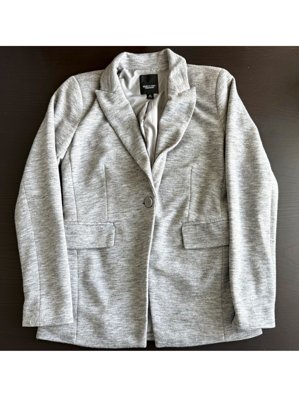 Simply Vera Vera Wang Gray Ultra Soft Knit Blazer Jacket Women's XS Shoulder Pad